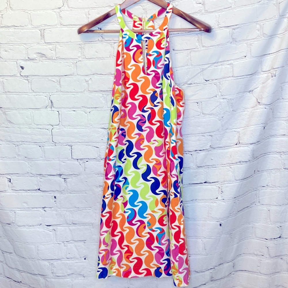 Laundry By Shelli Segal White Blue Orange Swirl Sleeveless Dress Size 4